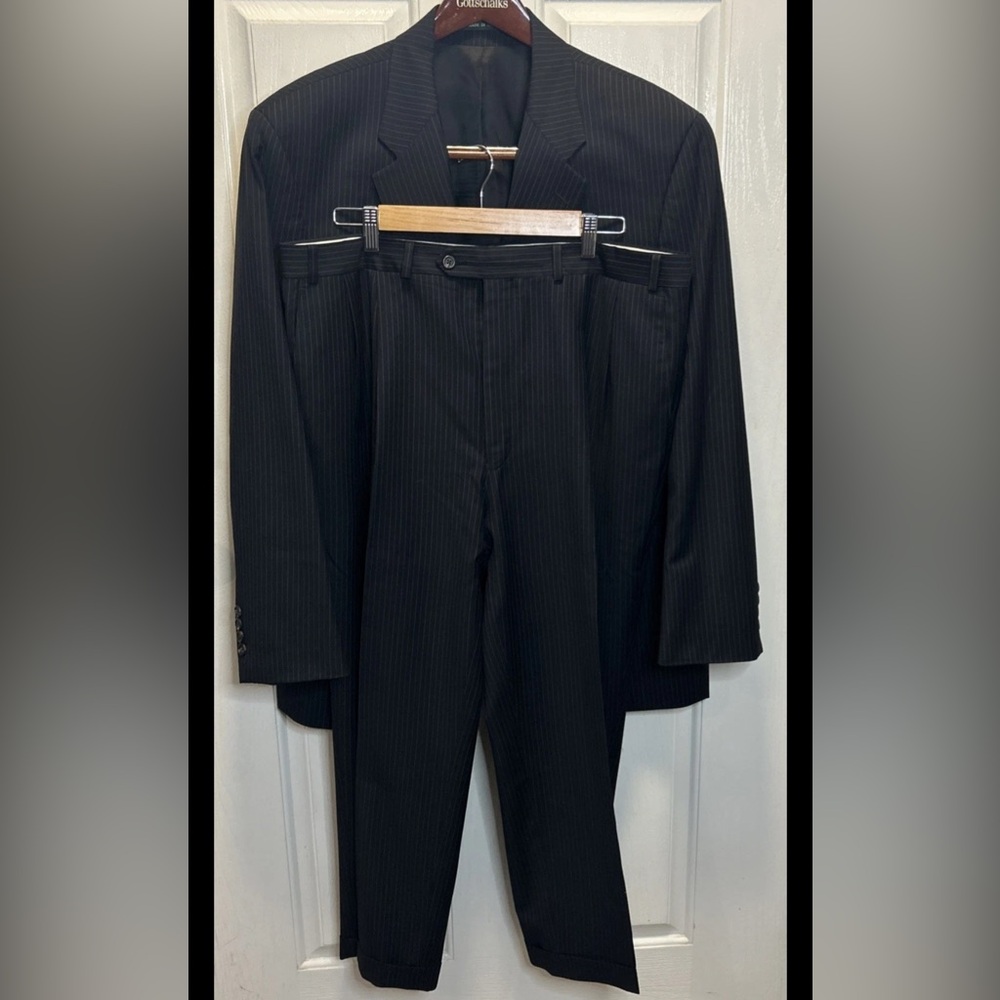 Lauren Ralph Lauren 46R Navy Blue Pin stripes 38x28 Excellent 100% Wool